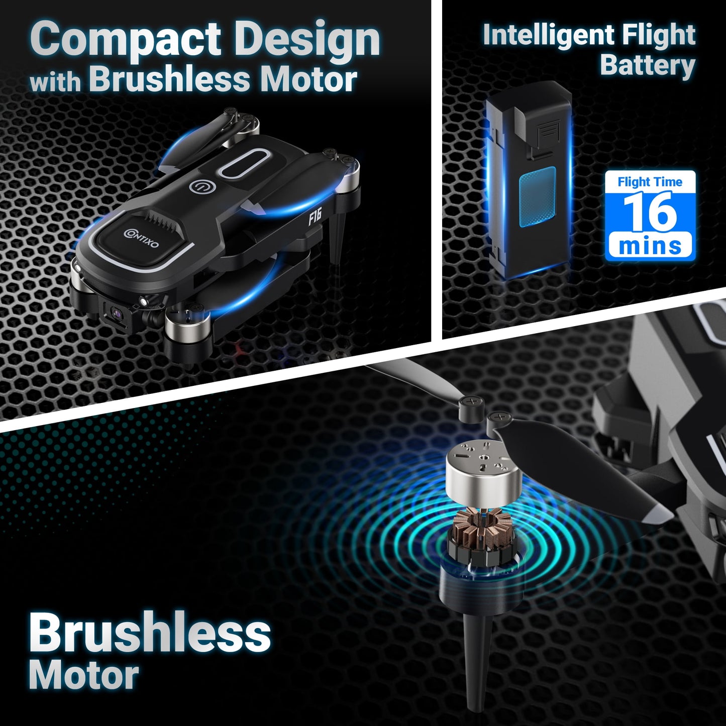 F16 Stunt Drones for Adults and Kids with 1080P Camera & Brushless Motor, 17-Minute Flight Time, Graphite