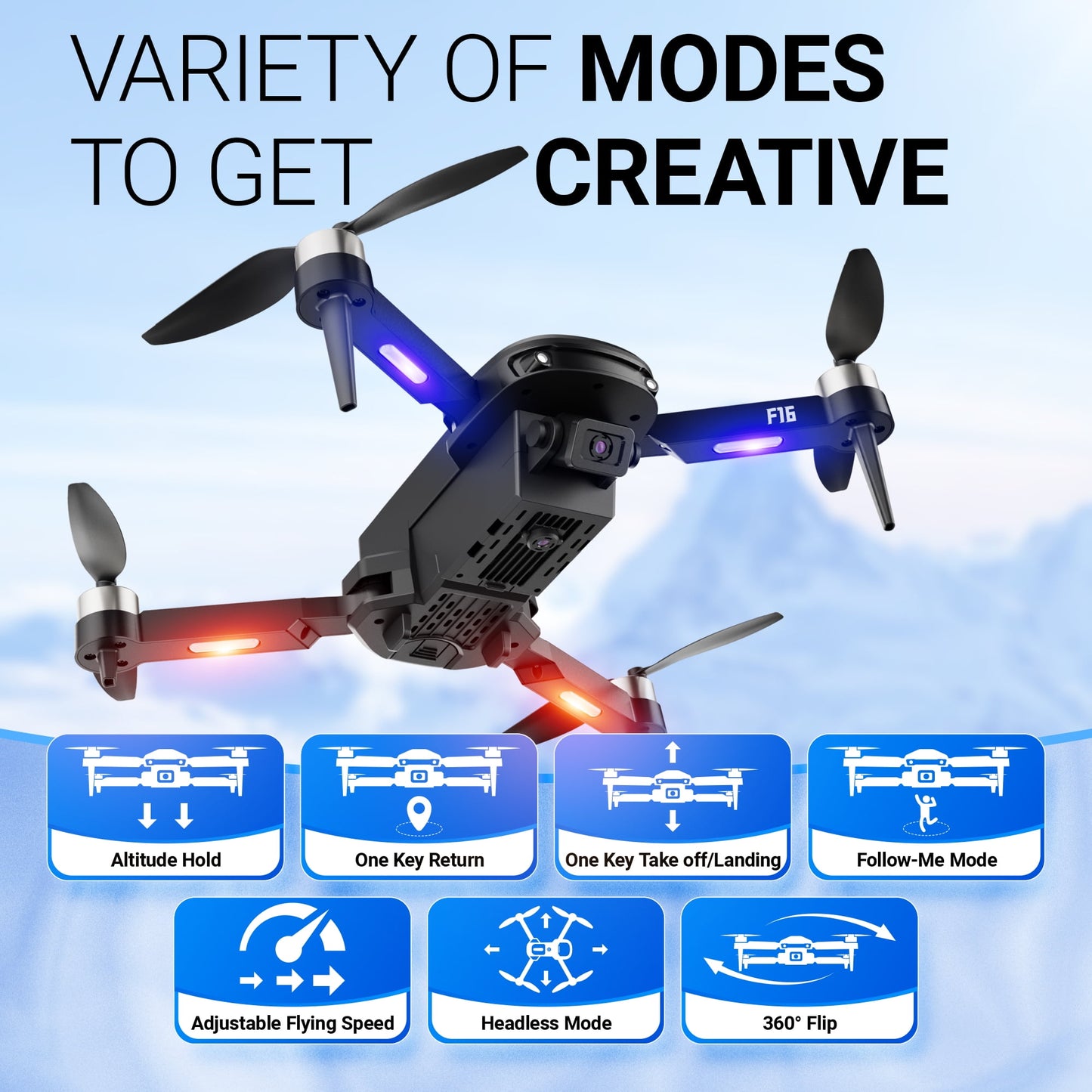 F16 Stunt Drones for Adults and Kids with 1080P Camera & Brushless Motor, 17-Minute Flight Time, Graphite