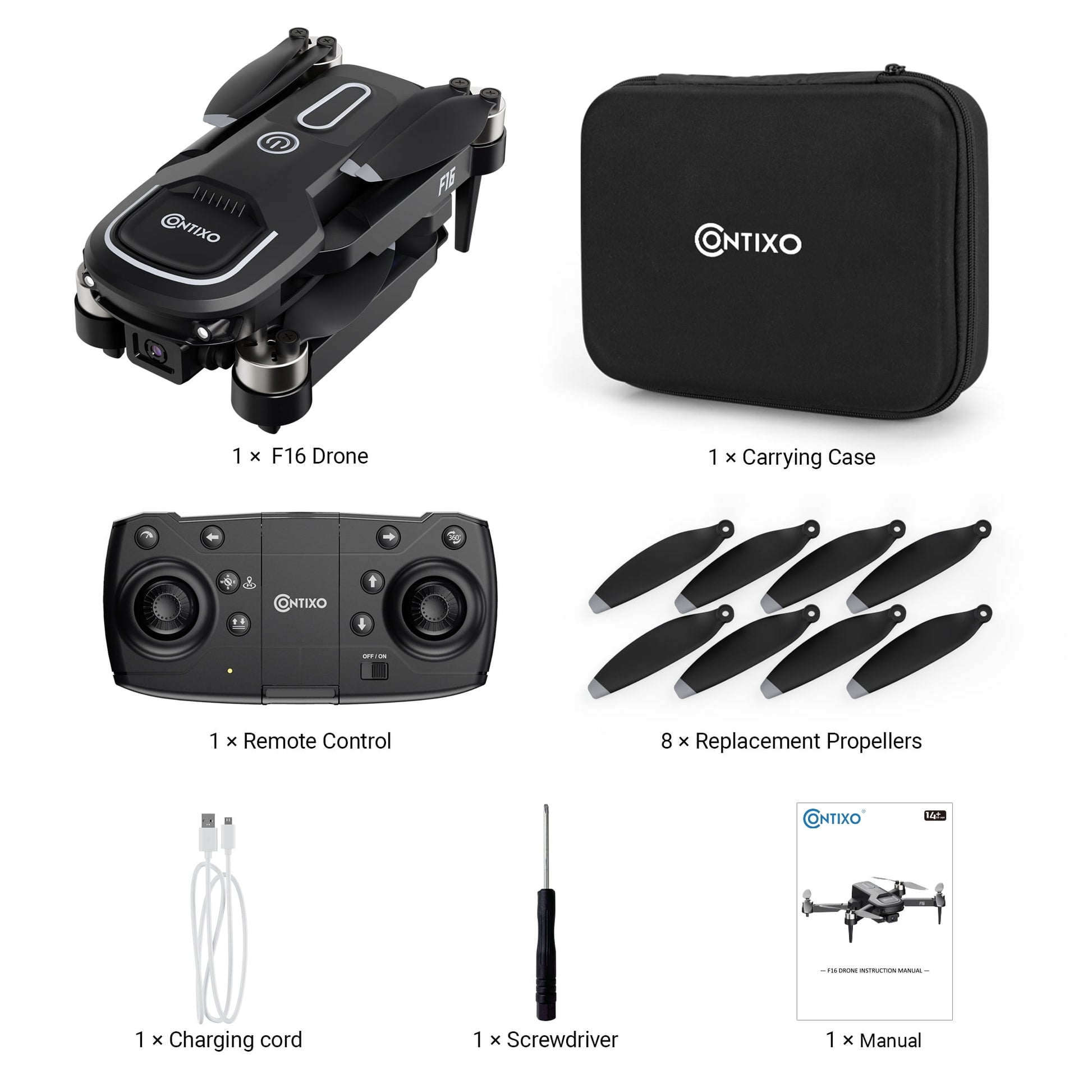 F16 Stunt Drones for Adults and Kids with 1080P Camera & Brushless Motor, 17-Minute Flight Time, Graphite