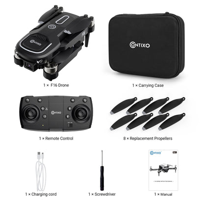 F16 Stunt Drones for Adults and Kids with 1080P Camera & Brushless Motor, 17-Minute Flight Time, Graphite
