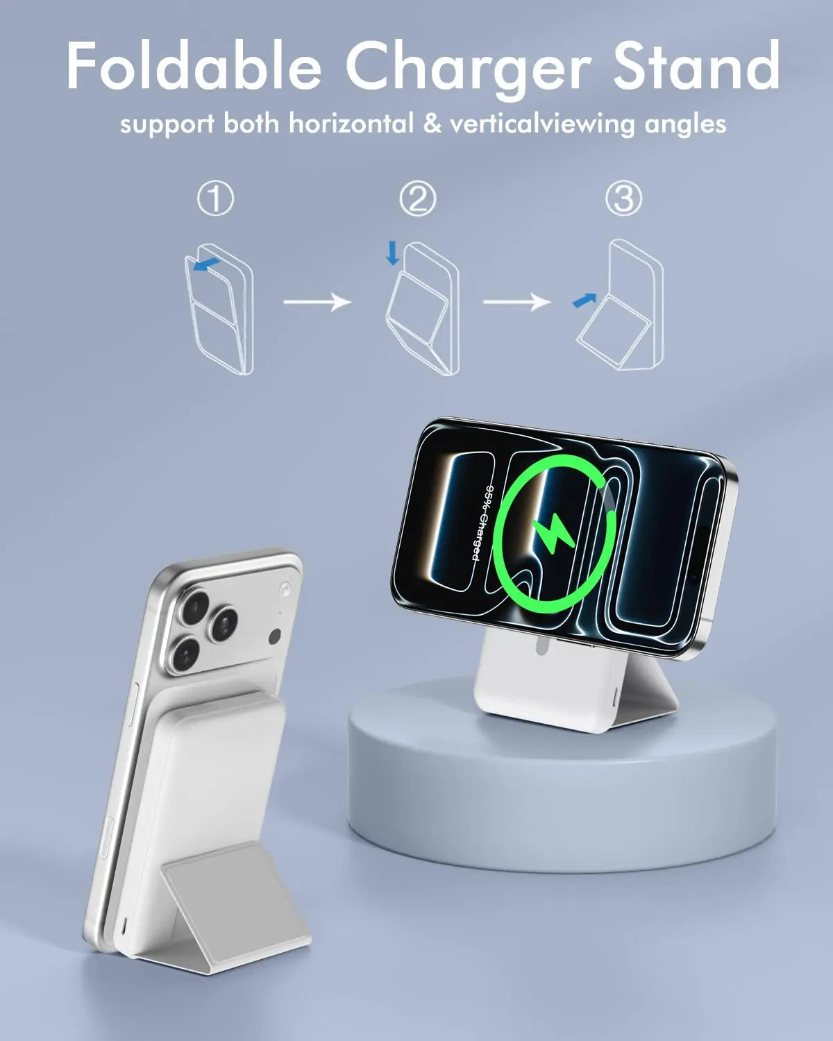10,000Mah Magnetic Wireless Power Bank with LED Display | 22.5W Fast Charging Magsafe Battery Pack with Stand | Compatible with Iphone 17/16/15/14/13/12 Series | Portable Charger Foldable Lithium Ion Travel Essential Usb Type